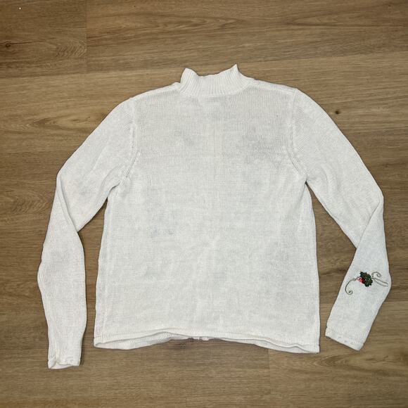 Vintage Tiara International Women M Red Cardinal Holly Cardigan Sweater 90s - Picture 8 of 8